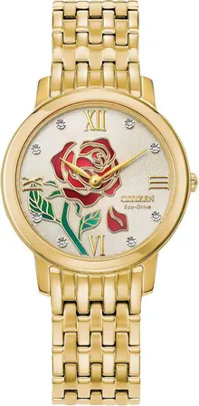 Citizen Eco-Drive Ladies' Disney Princess Belle "Like a Rose, I Stand Tall" Gold Tone Watch