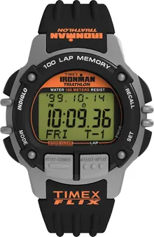 Timex Men's Ironman Triathlon Flix 100 Lap 42mm Watch - Black Strap Digital Dial Black Case