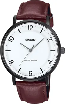 Casio MTP-VT03BL-7B Men's Minimalistic Black IP Brown Leather Band Watch