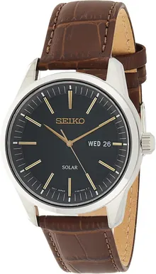 SEIKO Men's Solar - Green Dial-Stainless Steel Quartz Leather Calfskin Strap