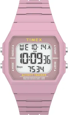 Timex Unisex Ironman Triathlon Classic 40mm Watch - Pink Strap Digital Dial Pink Case