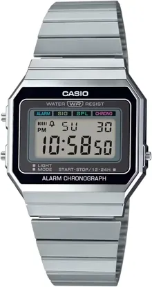 Casio A700W-1A Digital Unisex Watch: Retro Stainless Steel LED