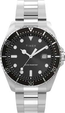 Timex Men's Trend 42 mm Watch, Silver-Tone Stainless Steel Bracelet Black Dial