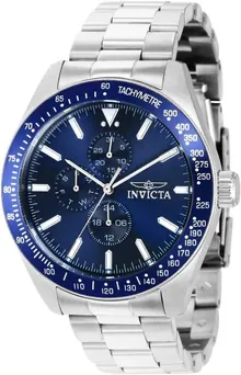 Invicta Aviator Men 45mm Stainless Steel Silver Blue Dial VH67 Quartz Watch