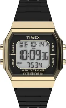 Timex Unisex Activity Tracker 40mm Watch - Green Strap Digital Dial Gold-Tone Case