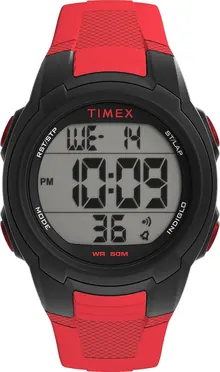 Timex Unisex T100 40mm Watch - Red Strap Digital Dial Black Case
