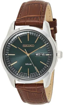 Seiko Men's Analog Solar Watch with Leather Strap SNE529P1