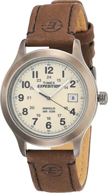 Timex Men's T49870 Expedition Metal Field Brown Leather Strap Watch