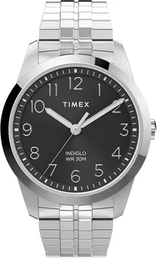 Timex Men's South Street Sport 36mm Perfect Fit Watch – Silver-Tone Case Black Dial