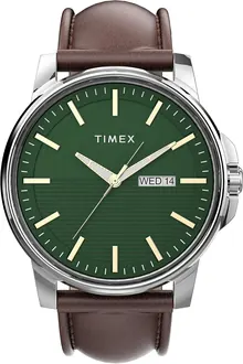 Timex Men's Dress 45mm Watch – Silver-Tone Case Gray & Blue Dial