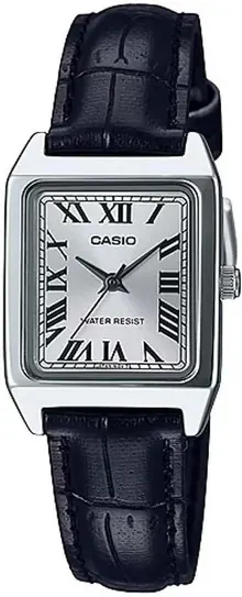 Casio LTP-V007L-7B1 Women's Rectangular Leather Strap Silver Roman Dial Dress Watch