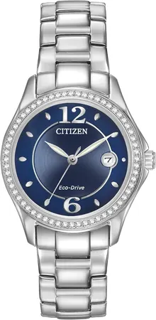 Citizen Women's Eco-Drive Dress Classic Crystal Watch in Stainless Steel, Blue Dial