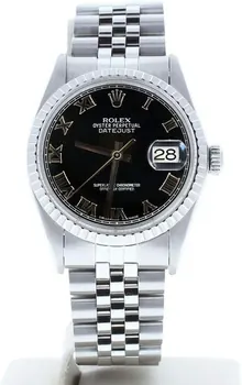 Rolex Mens Stainless Steel Datejust 16030 Black Roman Dial Engine Bezel (Certified Preowned)