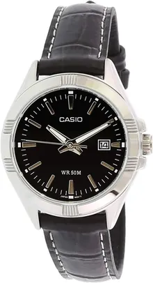 Casio Women's LTP1308L-1AV Black Leather Quartz Watch with Black Dial