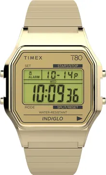 Timex Unisex T80 34mm Watch - Gold-Tone Expansion Band Digital Dial