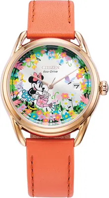 Citizen Eco-Drive Ladies' Disney Minnie Mouse Gardening Watch, Gold Tone with Coral Strap