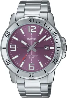Casio Gents Watch Purple Dial Silver Band