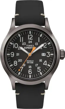 Timex Men's Expedition Scout 40mm Watch – Gray Case Black Dial with Leather Strap