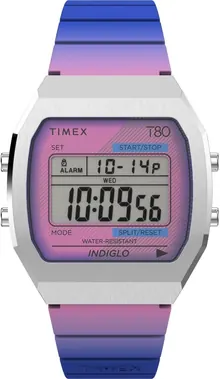 Timex Unisex T80 Steel 36mm Watch - Purple Strap Digital Dial