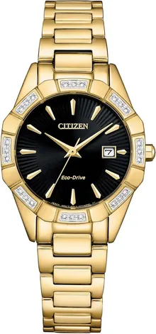 Citizen Women's Eco-Drive Classic Corso Diamond Gold Stainless Steel Watch, Black Dial