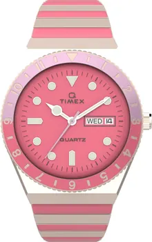 Timex Women's Q 36mm Watch - Two-Tone Expansion Band Pink Dial Rose Gold-Tone Case