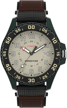 Timex Men's Acadia 42mm Watch - Brown Strap Natural Dial Green Case