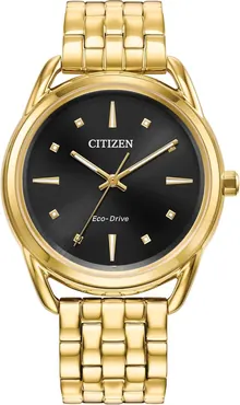 Citizen Women's Eco-Drive Dress Classic Watch in Gold-tone Stainless Steel, Black Dial