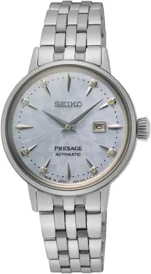 Seiko Ladies Presage Automatic Light Blue Dial Silver Bracelet Watch SRE007
