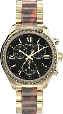 Timex Women's Chronograph 38mm Watch - Gold-Tone Bracelet Black Dial