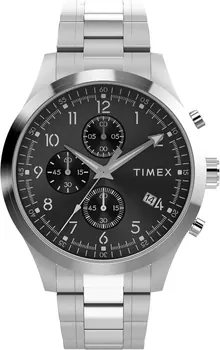 Timex Men's Dress Chronograph 43mm Watch - Silver-Tone Bracelet Black Dial