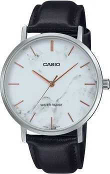 Casio MTP-VT01LM-7A Men's Minimalistic White Marbled Dial Leather Band Watch