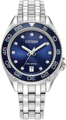 Citizen Ladies Eco-Drive Sport Luxury Carson Watch, Blue Dial with Diamonds