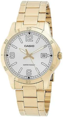 Casio MTP-V004G-7B2 Men's Dress Gold Tone Stainless Steel Silver Dial Analog Date Watch
