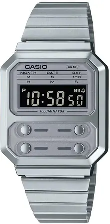 Casio A100WE-7B Men's Vintage Collection Silver Tone Digital Watch