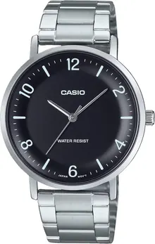 Casio MTP-VT03D-1B Men's Minimalistic Stainless Steel Black Concave-Shaped Dial Watch