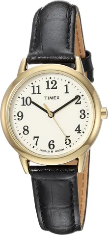 Timex Women's Easy Reader 30mm Watch – Gold-Tone Case Cream Dial with Black Croco Leather Strap