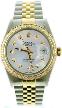 Rolex Men's Datejust 16013 36mm Steel & Gold with Diamond Dial & Bezel