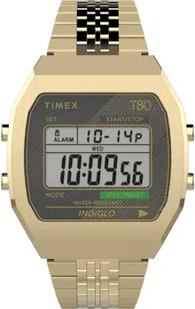 Timex Unisex T80 Steel 36mm Watch - Gold-Tone Band Digital Dial