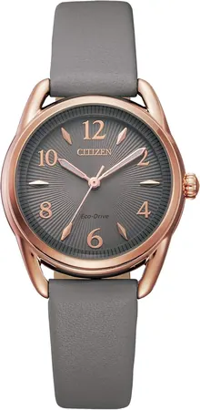 Citizen Women's Eco-Drive Dress Classic Watch in Rose-tone Stainless Steel with Grey Leather Strap