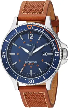 Timex Men's TW4B15000 Expedition Ranger Solar Tan/Blue/Orange Accent Leather Strap Watch