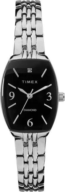 Timex Women's Premium Dress 21mm Watch – Black Dial & Silver-Tone Bracelet with Diamond Accents