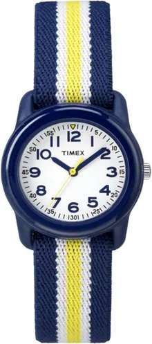 Timex TIME Machines 29mm Blue/Yellow Stripe Elastic Fabric Kids Watch