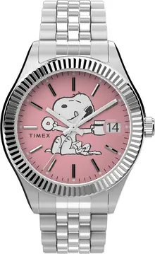 Timex Women's Peanuts x Waterbury Legacy Watch - Silver-Tone Bracelet Pink Dial