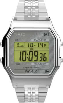 Timex T80 34mm Unisex-Adult Watch – Silver-Tone with Stainless Steel Bracelet