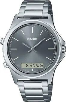 Casio MTP-VC01D-8E Men's Stainless Steel Grey Dial Analog Digital Dual Time Zone Watch