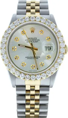 Rolex Datejust 36mm Watch 16233 Custom Silver Diamond Dial & 3CT Diamond Bezel