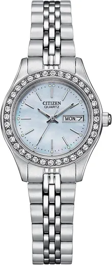 Citizen Ladies' Quartz Dress Bracelet Watch with Crystals, Stainless Steel and Day Date