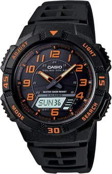Casio AQS800W Series | Analog Digital Watch | Black/Orange | 100M WR