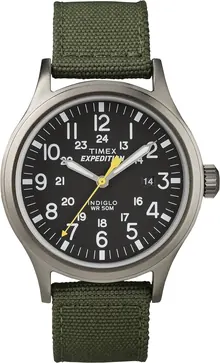 Timex Men's Expedition Scout 40mm Watch – Black Dial, Gray Case & Green Fabric Strap