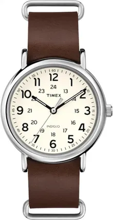 Timex Unisex T2P495 Weekender 40mm Brown Leather Slip-Thru Strap Watch